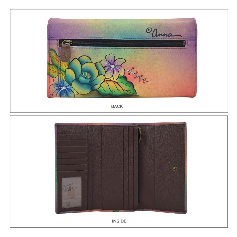 Anna by Anuschka Women's Hand Painted Genuine Leather Multi Pocket Wallet -Tropical Bouquet - Image 3